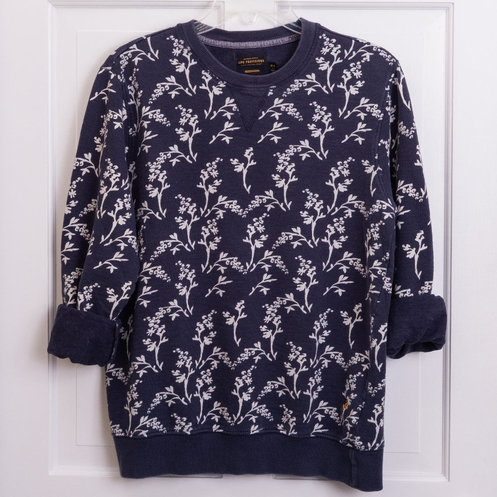 CPO Provisions Navy Terry Crew Neck Sweatshirt w/ White Florals